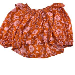 Free People Womens Floral Off Shoulder Top M Orange & Pink 100% Cotton